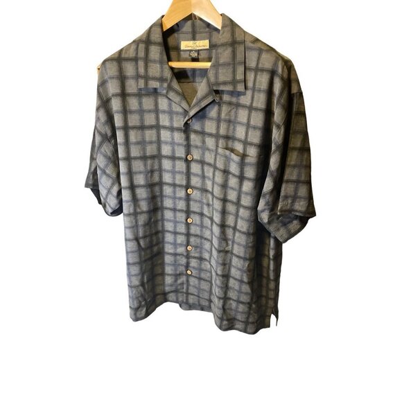 Tommy Bahama Black Charcoal Patterned Mens Silk Button Down Short Sleeved Shirt - Picture 3 of 8